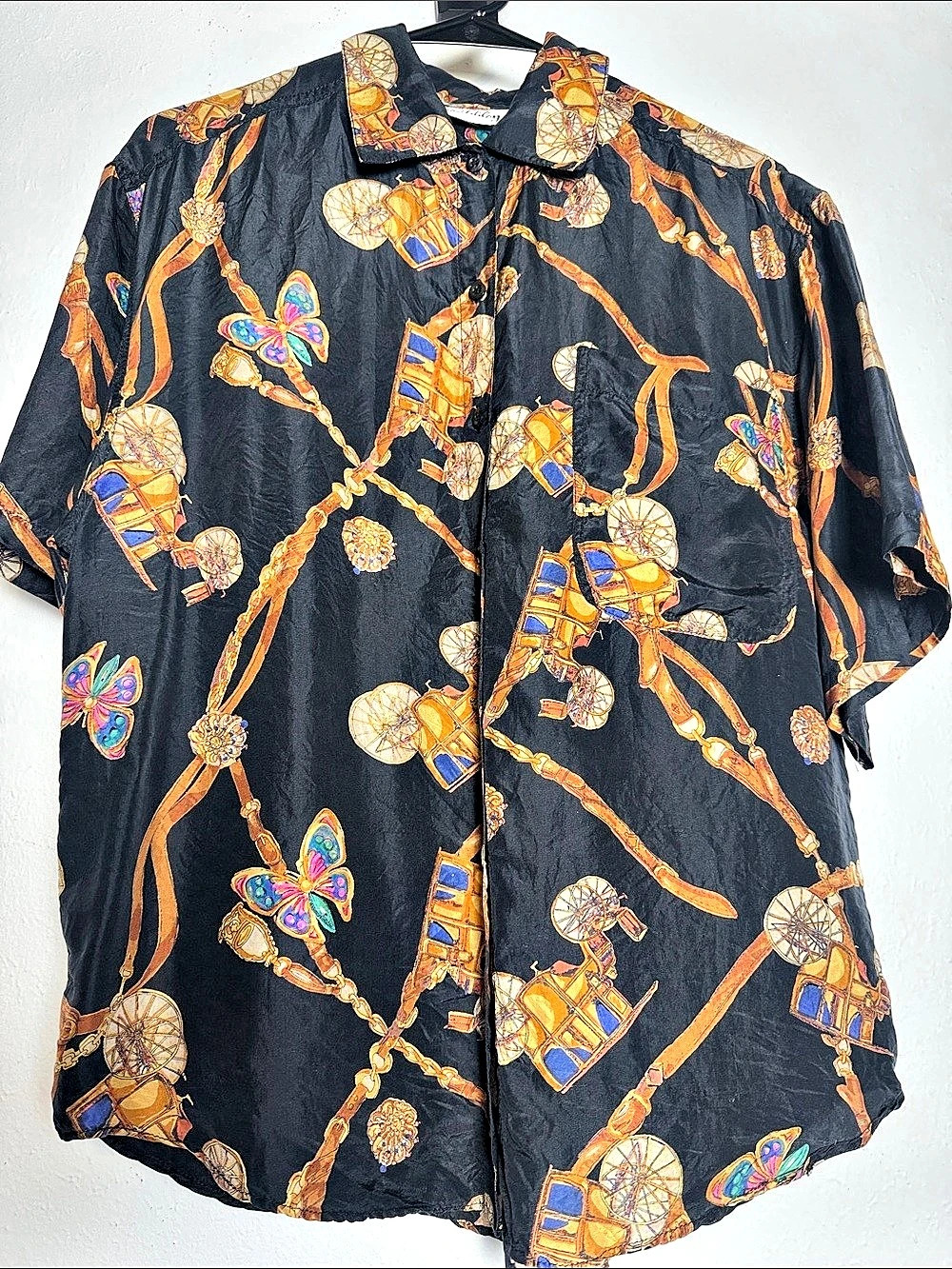 %100 SILK - Jane Ashley butterfly Printed Button Down Shirt